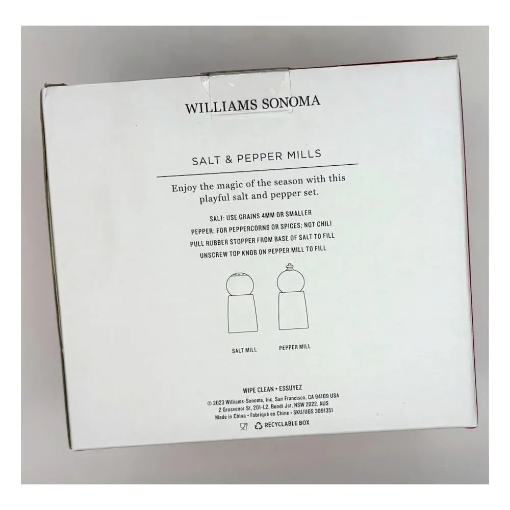 Williams Sonoma Snowman Salt Pepper Mills Set 2 Christmas NIB $99